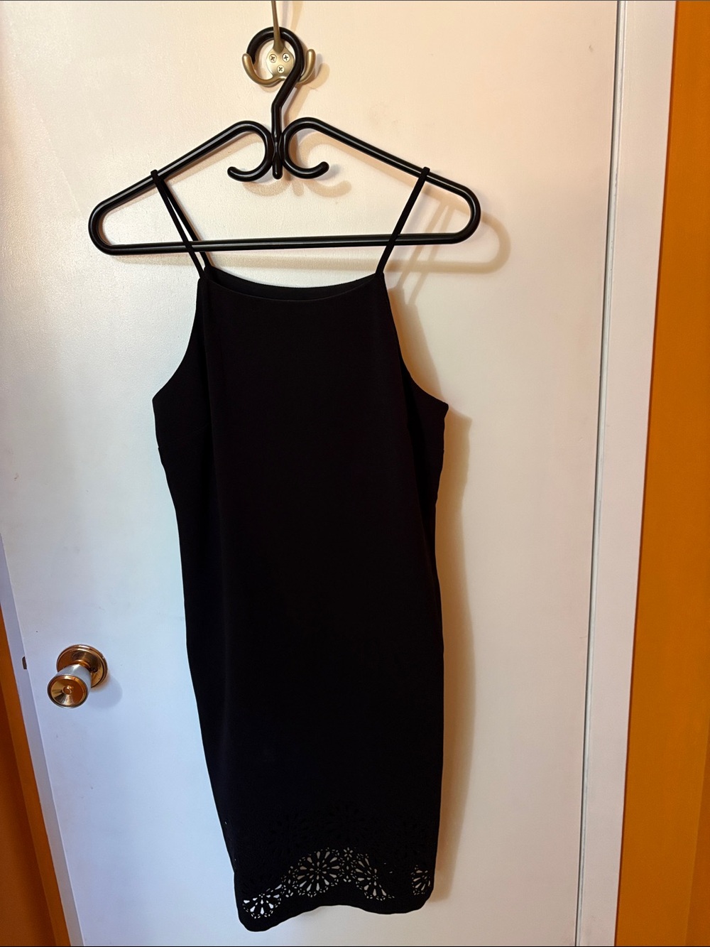 Banana Republic Factory Black Slip Dress with Laser-Cut Hem